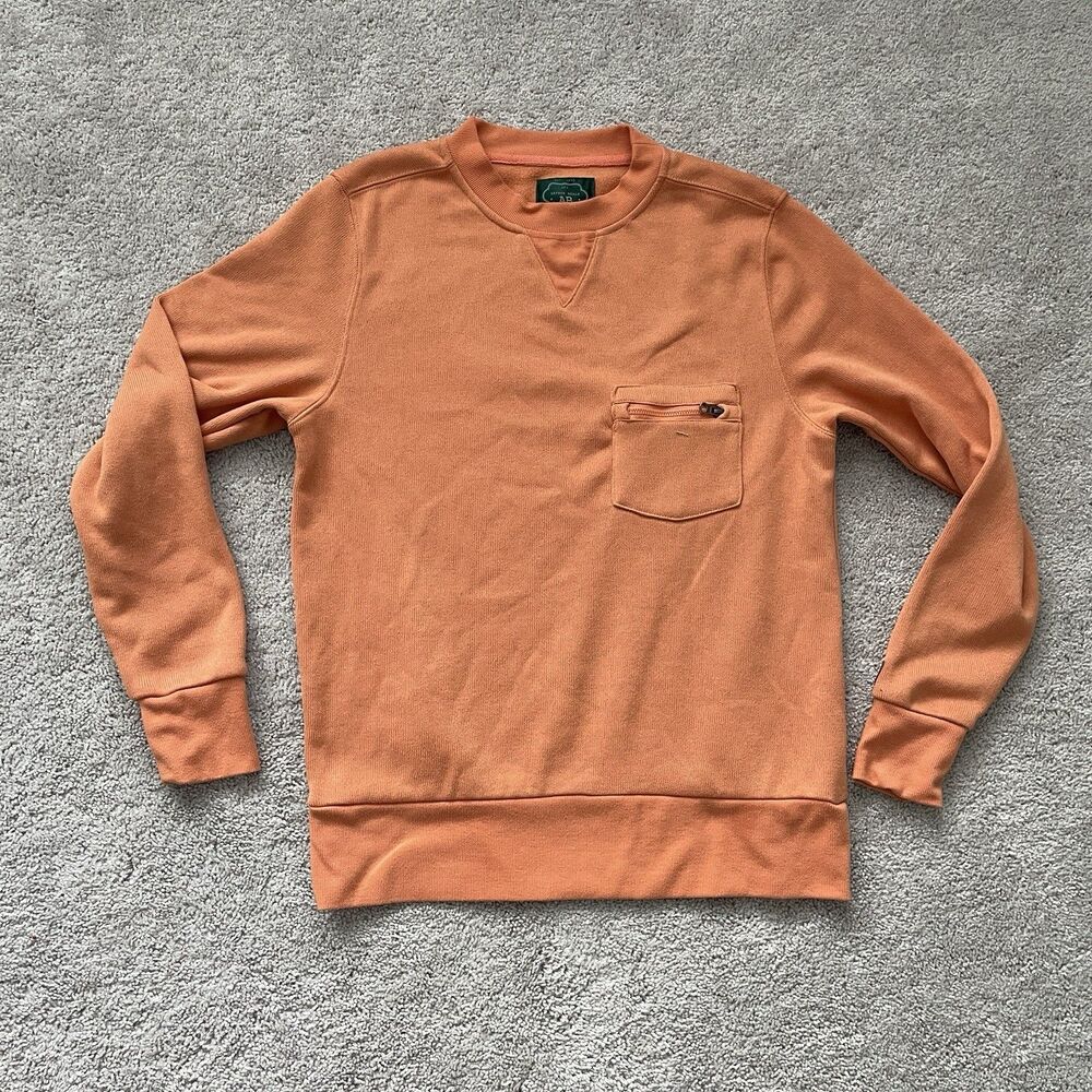 Arthur Beale Mens Pullover Crewneck Sweatshirt Size Medium Orange Zip Pocket